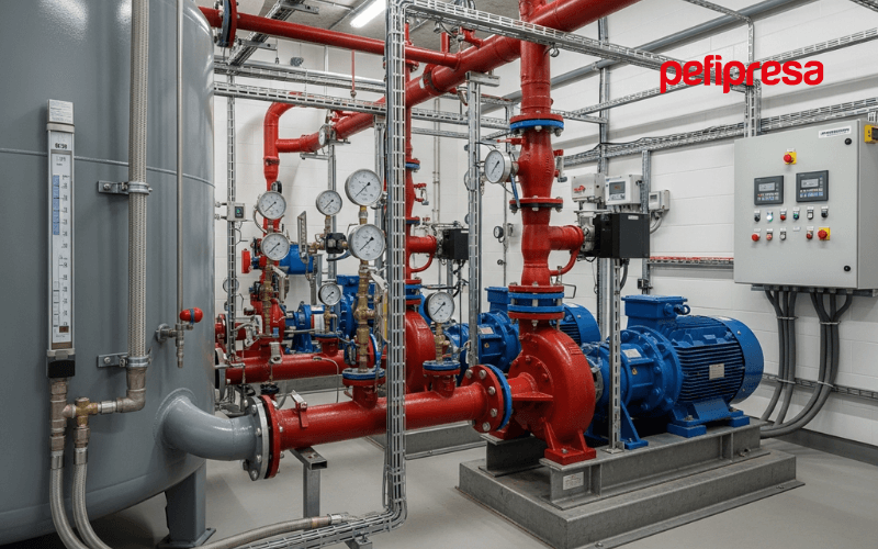 water tank and pumping unit for fire hydrant network