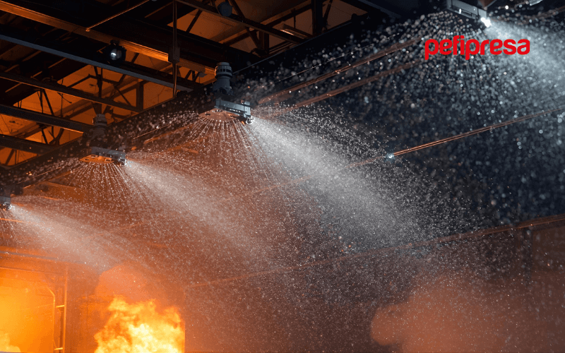 Sistema rociadores automaticos extincion agua incendio industrial