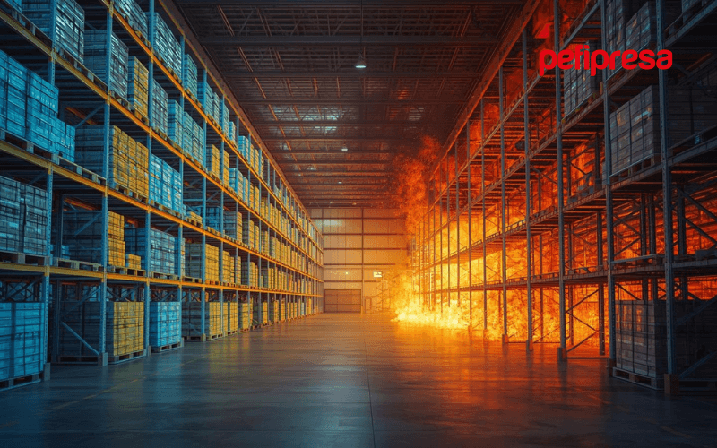 FDS simulation of a fire in stacked pallets showing vertical fire spread