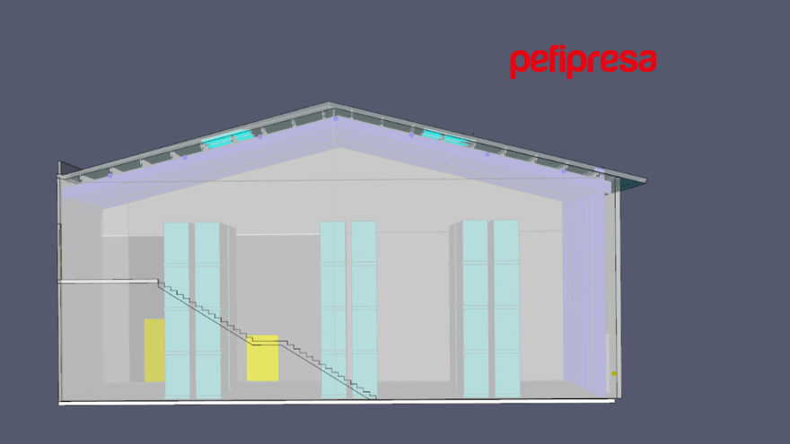 Simulacao CFD de sprinklers automaticos ativando em armazem com controlo de incendio