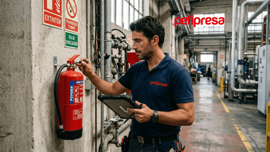 technician checking fire extinguisher ripci maintenance