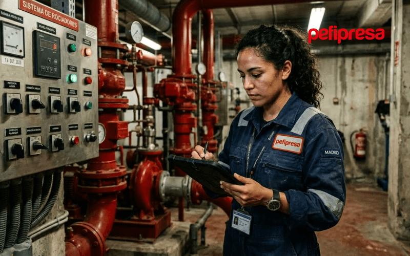 technician signing pci maintenance record pump room